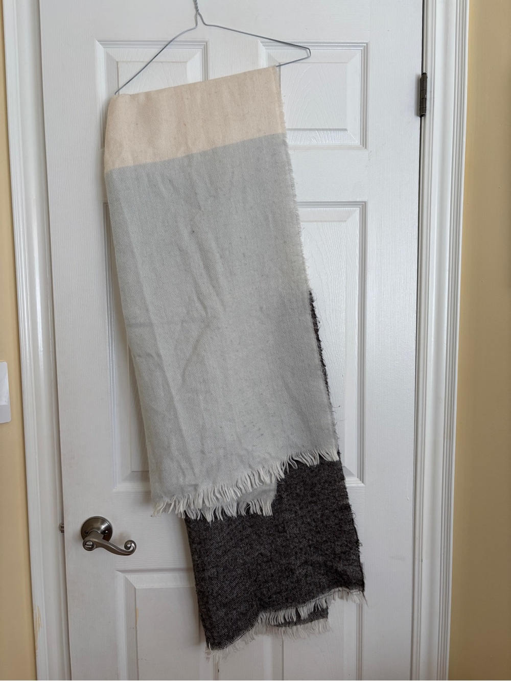 Neutral Colorblock Fringe Wrap Scarf - Cream, Light Gray & Dark Gray